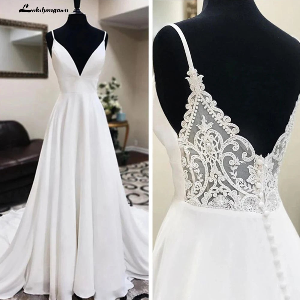 Crepe Satin Wedding Dress A Line Engagement Dress Boho Wedding Gowns dress