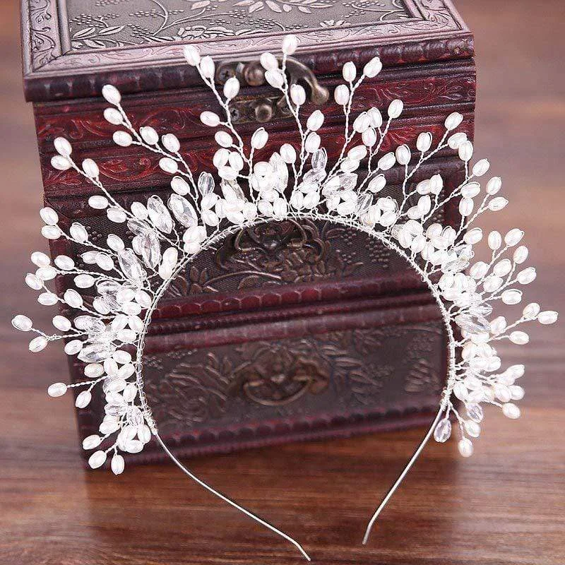 Trendy White Branch Shape Pearl Wedding Hair Hoop