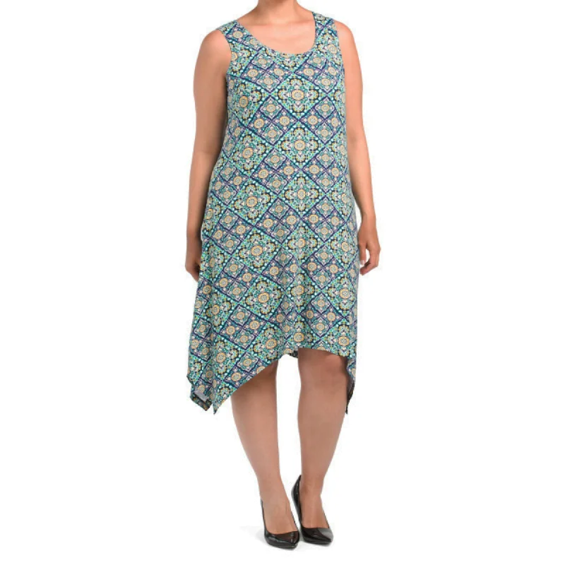 Lucky Brand Women's Plus Patchwork Print Sharkbite Hem Trapeze Midi Dress