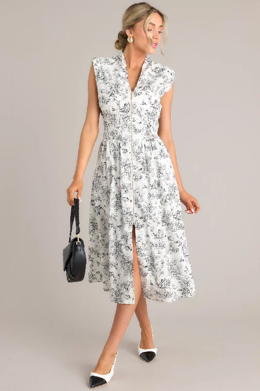 Same Old Me Ivory & Black Toile Midi Dress