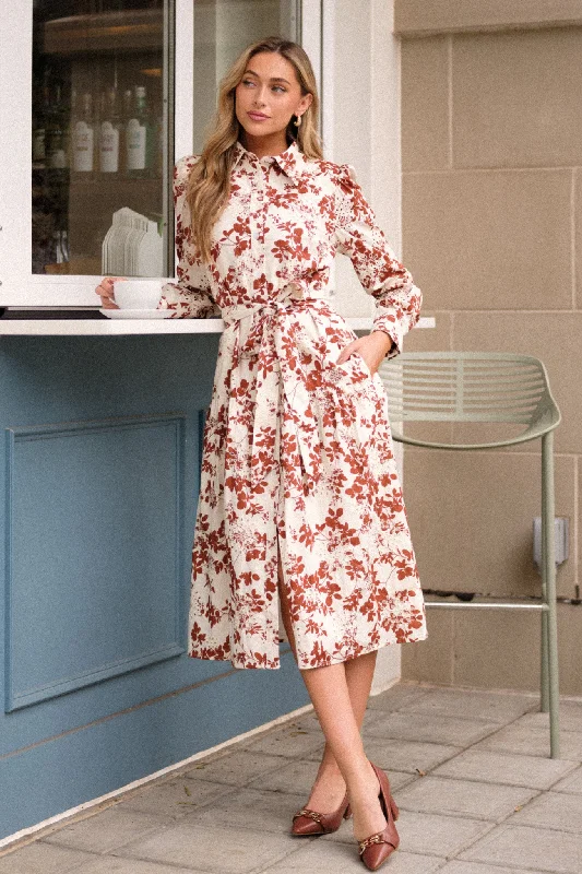 Savor the Season 100% Cotton Ivory Long Sleeve Midi Dress