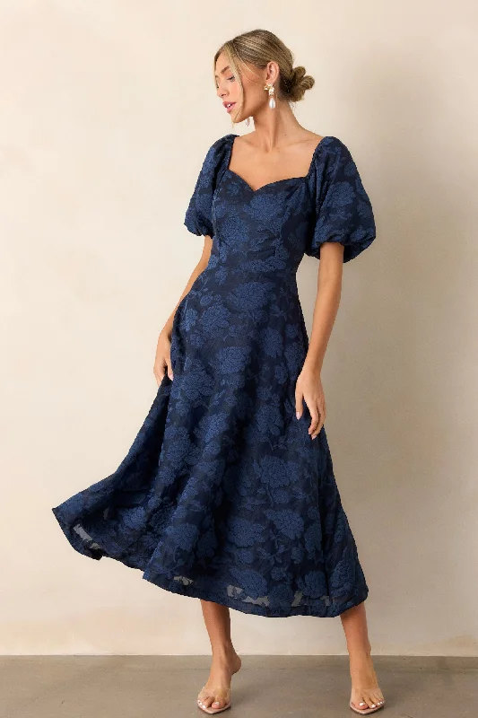 Starlit Evenings Navy Floral Jacquard Midi Dress