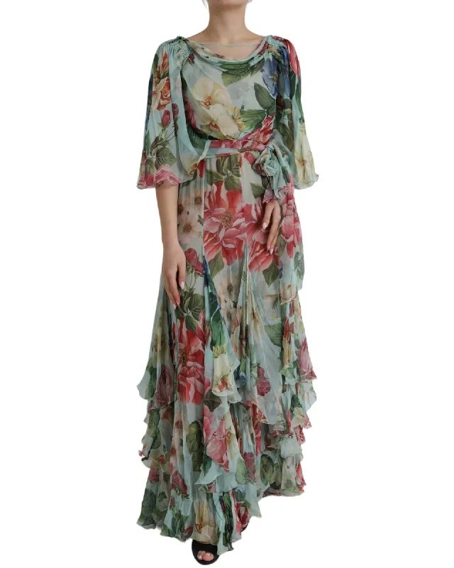 Dolce & Gabbana Floral Print Tiered Long Maxi Dress in  Silk