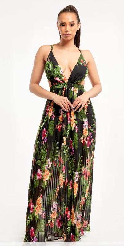 Deep V Floral Maxi Dress Miss Avenue 2523