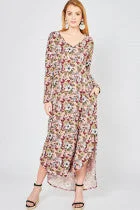 Floral Print V-Neck Floral Maxi Dress