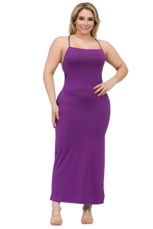 Plus Size Crisscross Back Split Thigh Maxi Dress