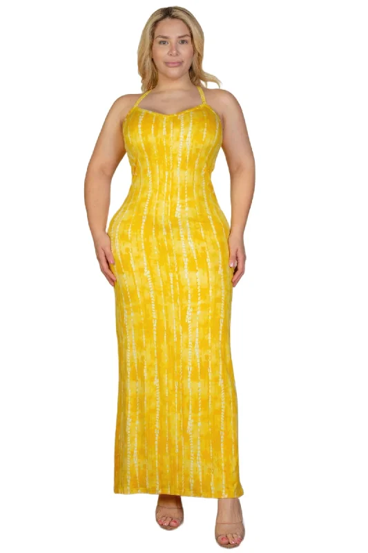 Plus Size Tie Dye Printed Cami Bodycon Maxi Dress