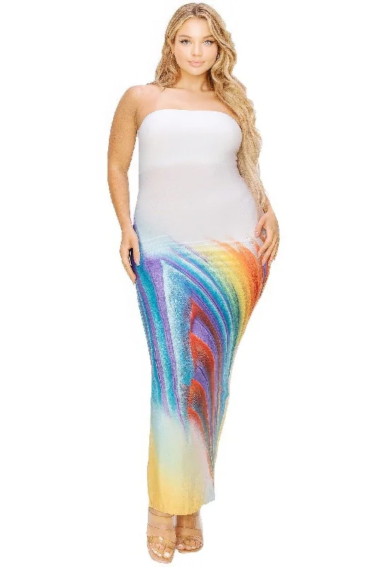 Plus White Gradient Strapless Maxi Dress