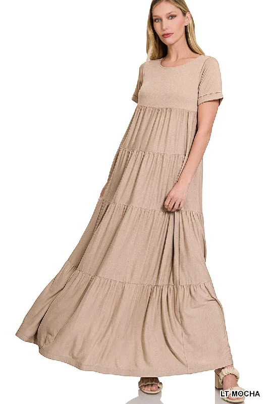 Short Sleeve Tiered Maxi Dress