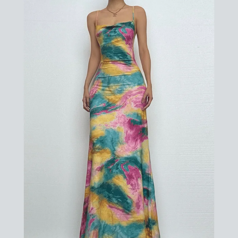 Tie dye cross front cami maxi dress