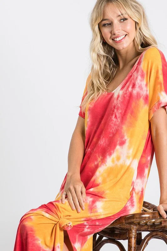 Tie Dye Side Slit Maxi Dress