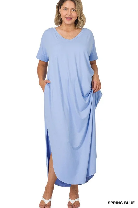 V-Neck Maxi Dress w/Pockets