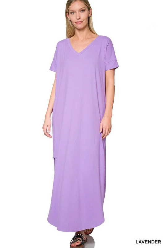 V-Neck Maxi Dress w/Pockets