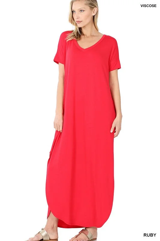 V Neck Short Sleeve Maxi Dress