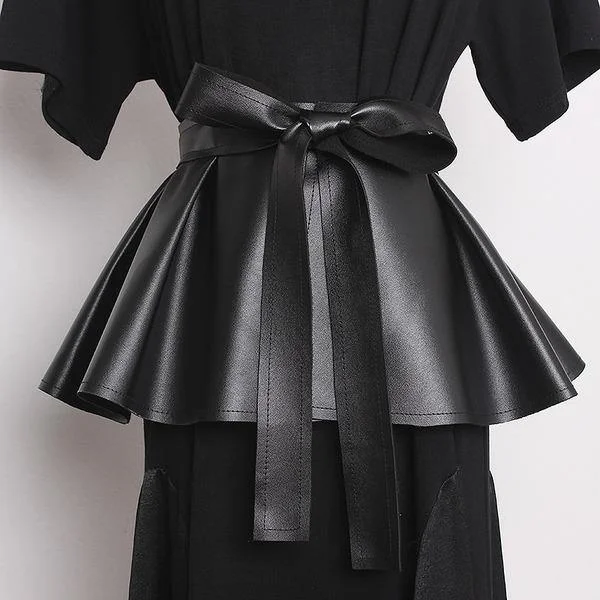 Bows Bandage Ruffles Cummerbunds Loose Solid Color Elegant Personality Pleated Skirt