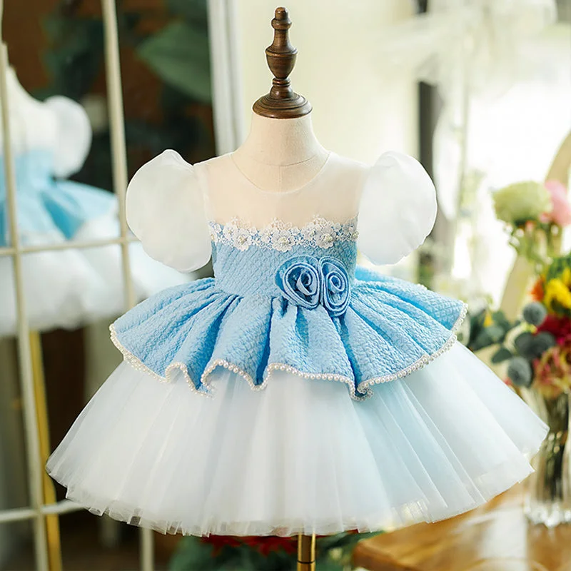 Flower Girl Dress Toddler Mesh Puff Sleeve Puffy Princess Party Dress