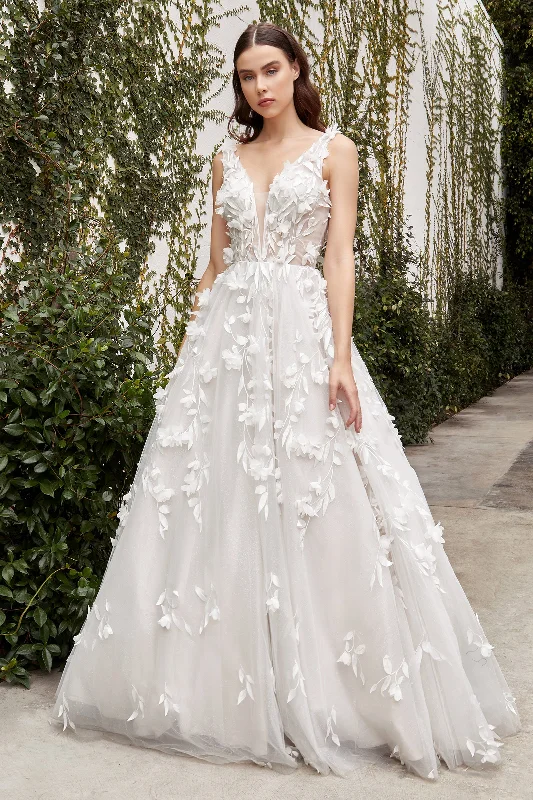 CINDERELLA DIVINE A1042W Sleeveless Floral Applique Bridal Gown