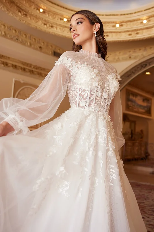 CINDERELLA DIVINE  A1074W High Neckline Sweetheart Shirred Bridal Gown