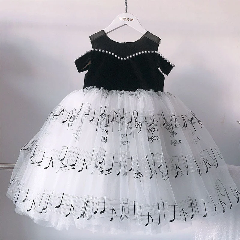 Baby Girl Formal Dress Girl Black Princess Dress Beaded Puffy Birthday Party Dress