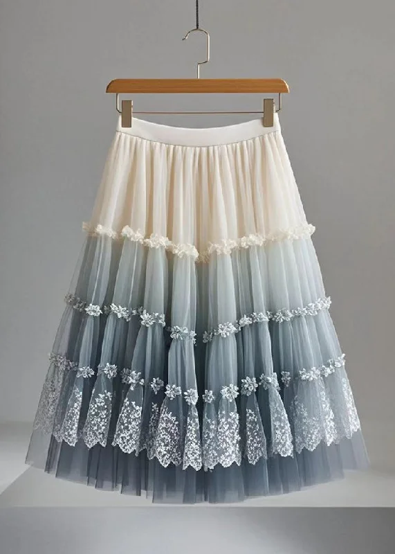 Plus Size Gradient Color Ruffled Print Tulle Skirt Summer