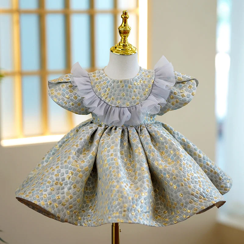 Flower Girl Dress Toddler Birthday Party Summer Puffy Round Neck Small Flying Sleeves Princess Dress