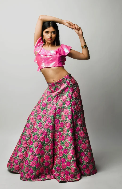 SALONI Pink Floral Lehenga Skirt