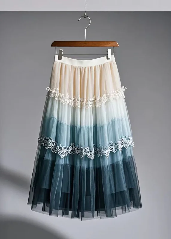 Style Multicolor Exra Large Hem Patchwork Lace Tulle Skirts Fall