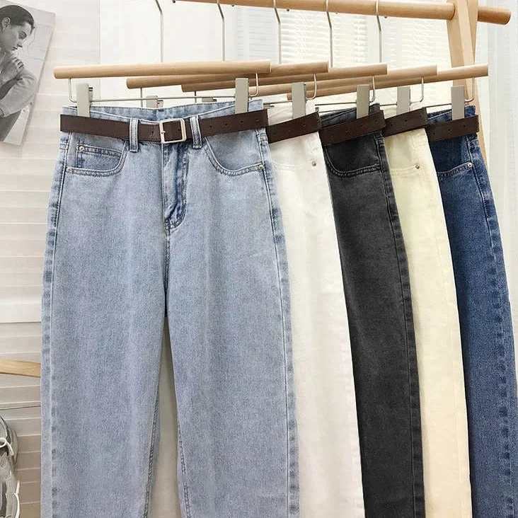 NiDELL Cropped Jeans for Women Spring and Autumn . New Style Salt Slimming High Waist Straight Loose Dad Tappered Harem Pants Fashion