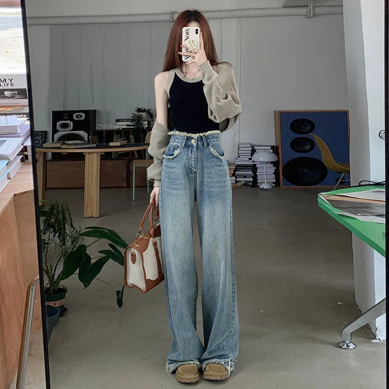 NiDELL: Women’s Vintage Loose Jeans Long Pants For spring