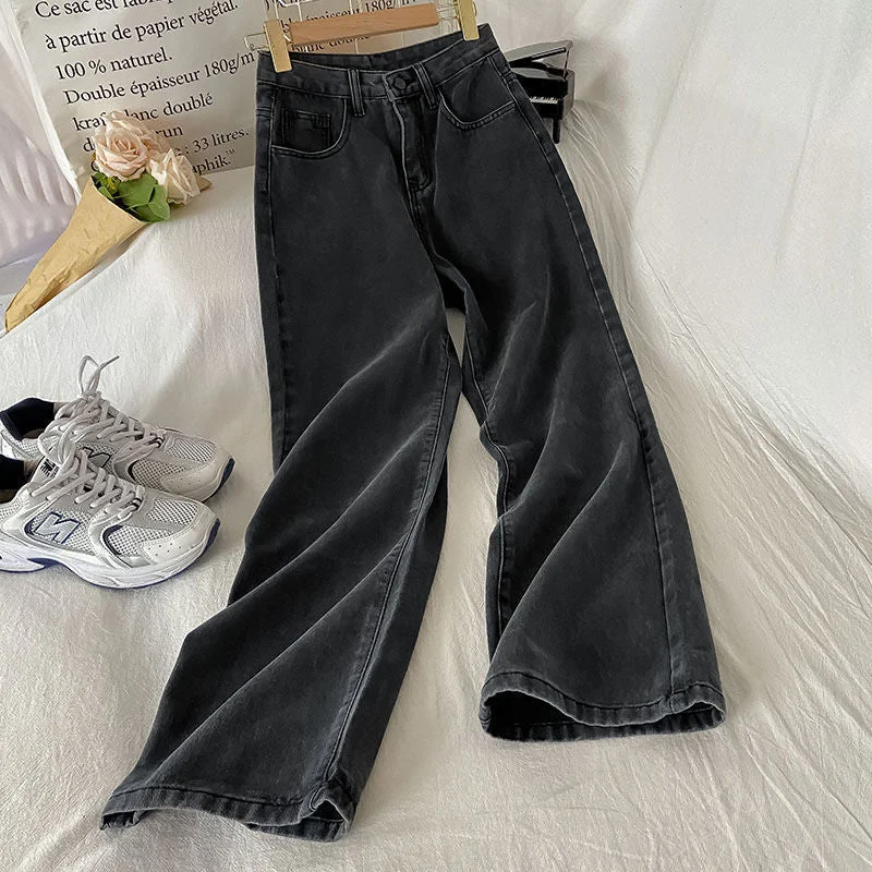 NiDELL Jeans for Women . Autumn New Retro Plump Girls High Waist Straight Loose plus Size Wide Legs Mop Pants Summer