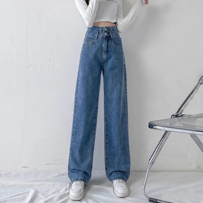 NiDELL Mop Jeans Women's Small Summer New Korean Style Loose Ultra High Waist Thin Retro Wide Leg Straight-Leg Pants