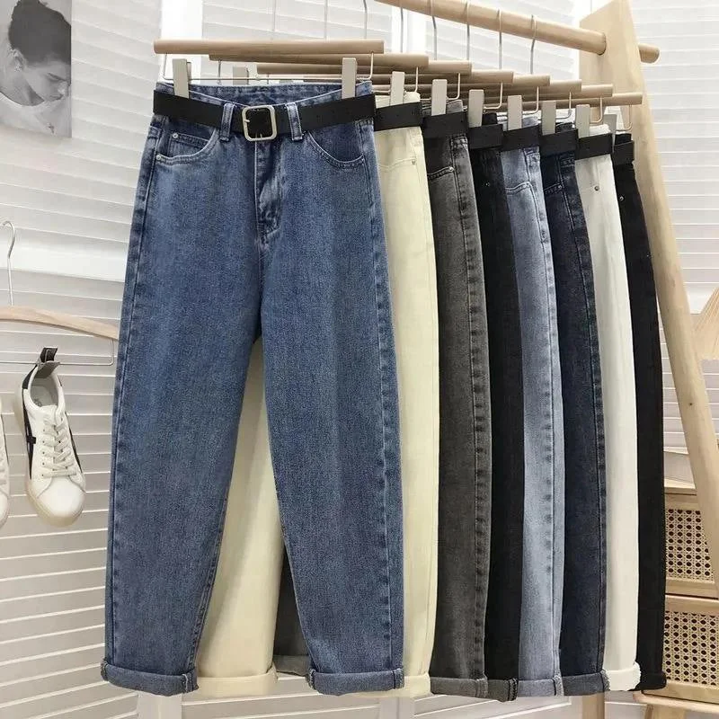 NiDELL Spring and Autumn . New Korean Style Small Straight-Leg Pants Versatile High Waist Slimming Women's Wear Harem Daddy Denim Pants