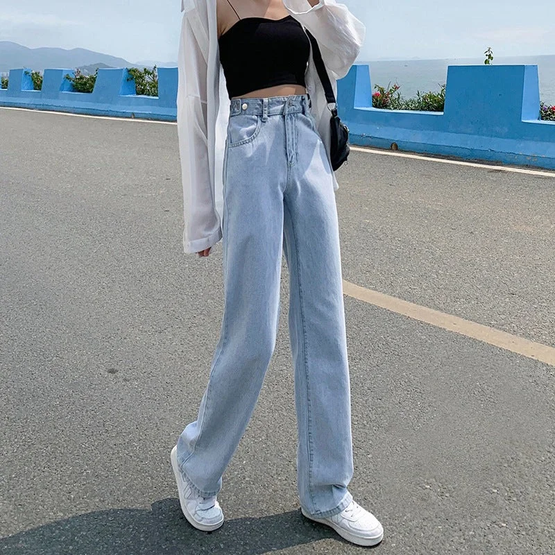 NiDELL Summer New Small High Waist Jeans Women's Straight Korean Style Loose Slimming and All-Matching Daddy Wide Leg Mop Pants Fashion