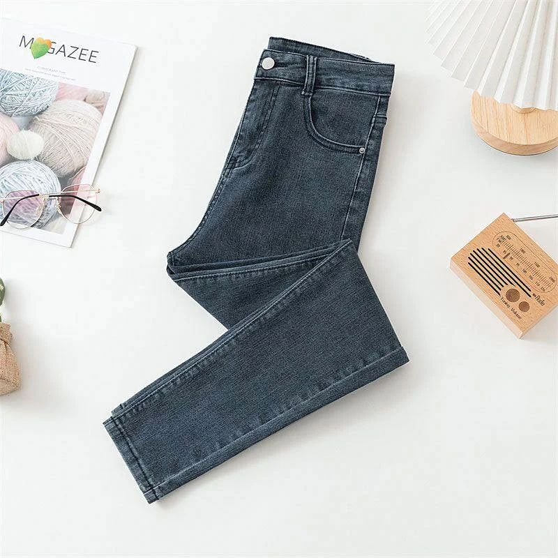 NiDELL Velvet Skinny Jeans Women's Autumn and Winter New Elastic High Waist Slim Slimming Thickened Warm Ankle Tight Pencil Pants