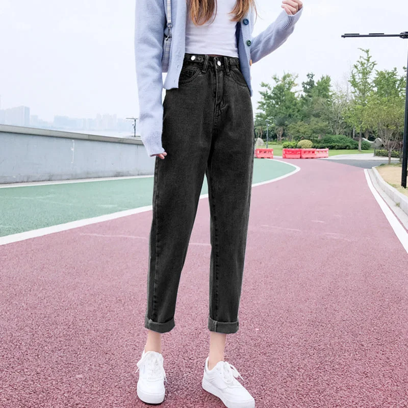 NiDELL Wide-Leg Jeans Women's Clothing Autumn and Winter 2020 New Loose High Waist Straight Ankle-Length Dad Baggy Pants Chic Fashion