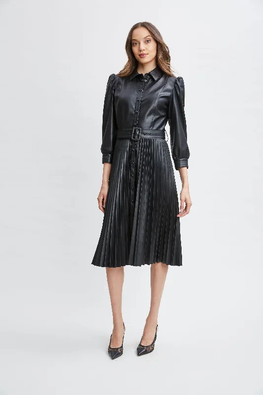 T-Tahari Vegan Leather Pleated Dress