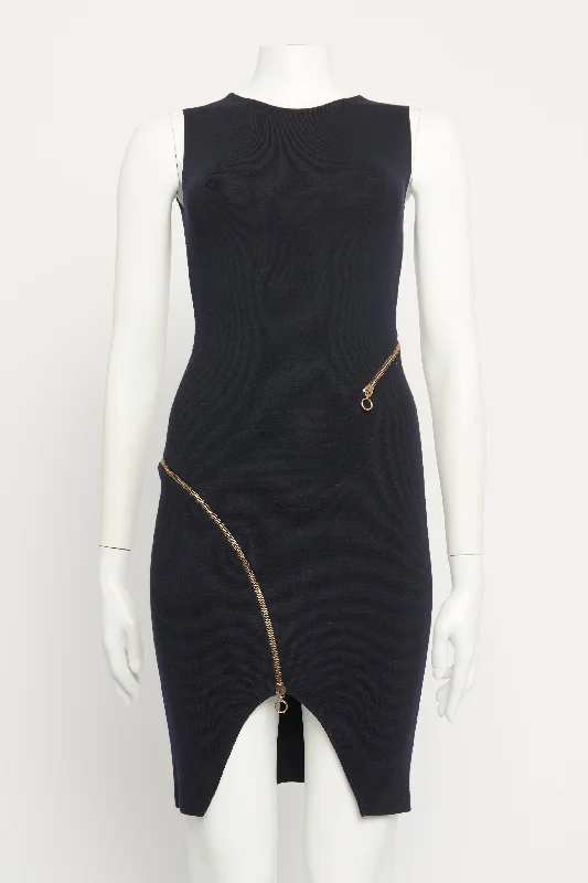 Navy Wool Zip Detail Preowned Dress