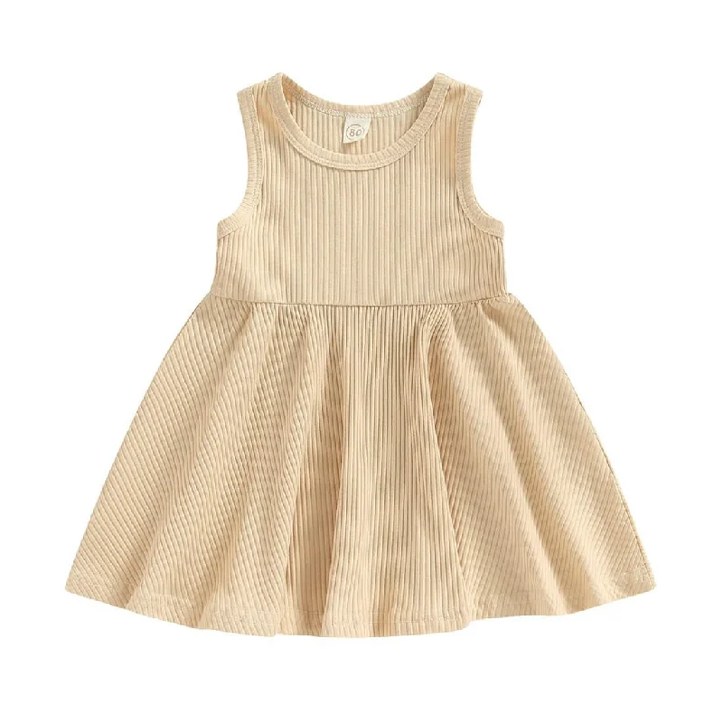 Sleeveless Solid Ribbed Toddler Dress