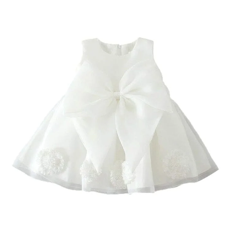 Sleeveless White Bow Baby Dress