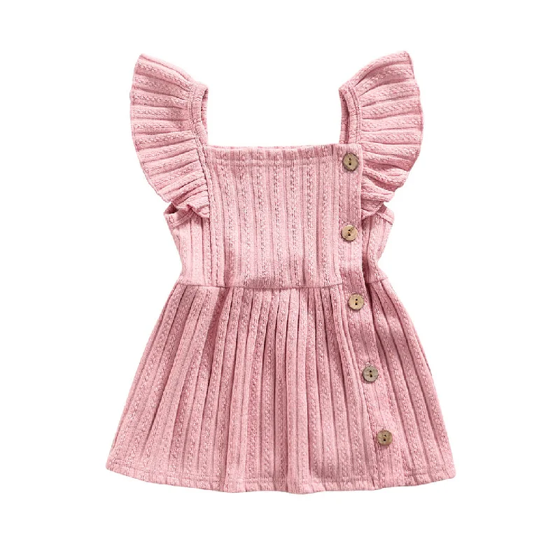 Solid Knitted Buttons Baby Dress