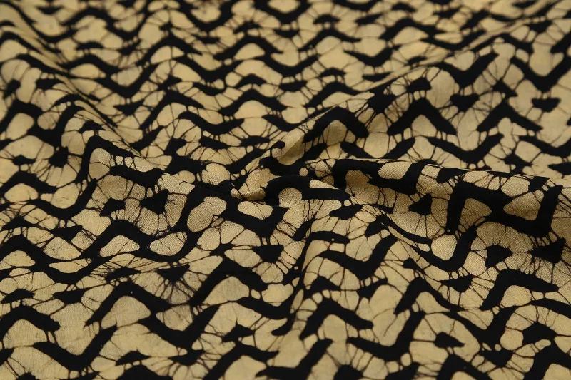 Black & Dark Cream Waves Printed Cotton Fabric