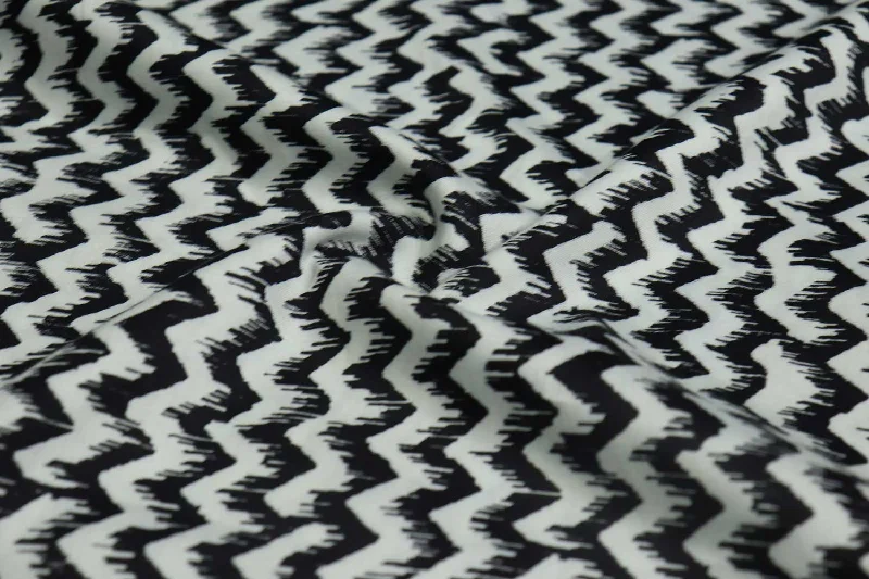 Black & White Chevron Printed Cotton Satin Fabric