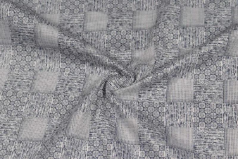 Blue and Gray Checks Printed Cotton Satin Fabric