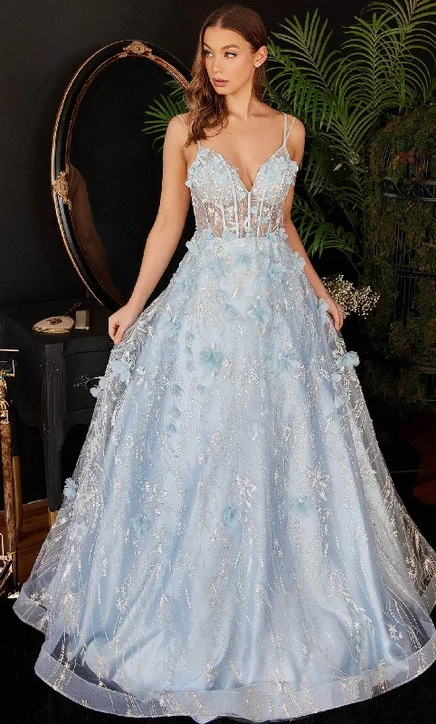 Cinderella Divine CB105 - Classic Long with 3D Floral Accents Prom Dress