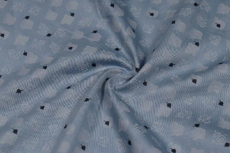 Daisy Blue Motifs Printed Cotton Satin Fabric