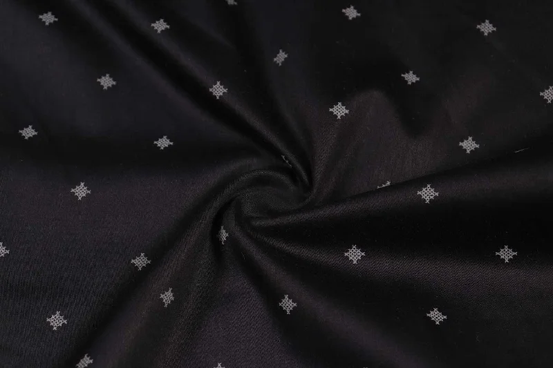 Dark Blue Motifs Printed Cotton Satin Fabric