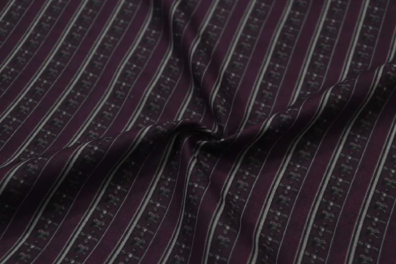 Deep Purple & Black Stripes Printed Cotton Muslin Fabric