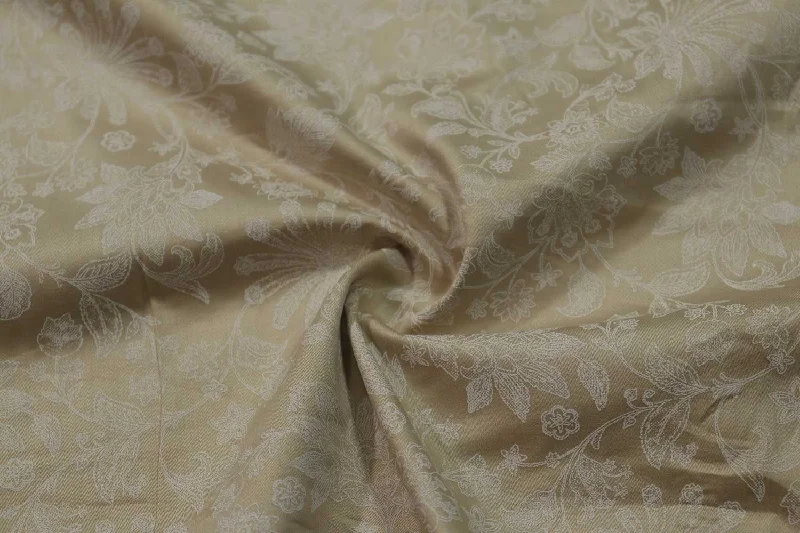 Golden Brown & White Traditional Printed Cotton Satin Fabric