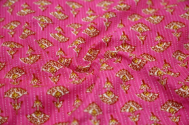 Hot Pink Traditional Stitch Design Printed Cotton Fabric