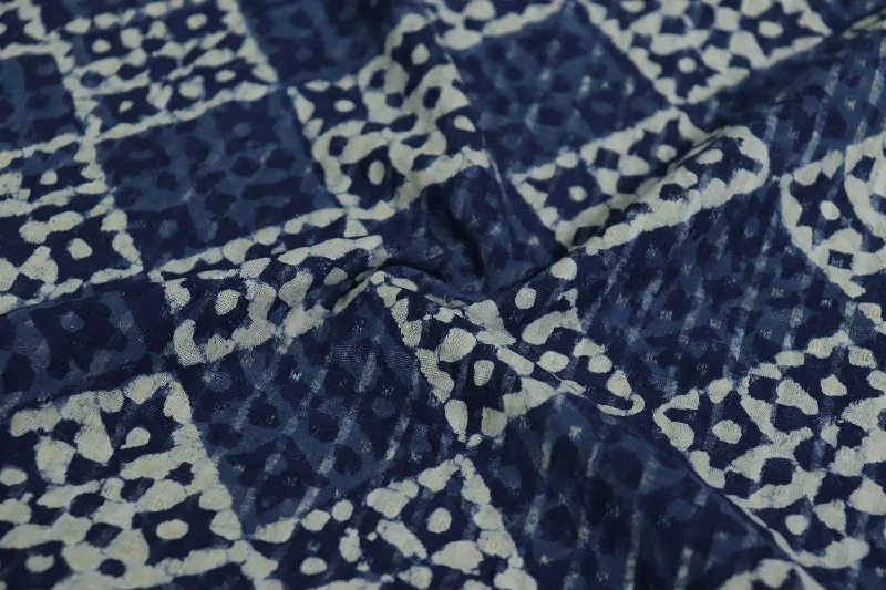 Indigo Blue Traditional Printed Cotton Jacquard Fabric